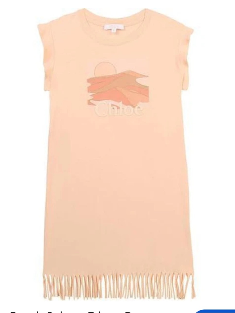 Chloe Peach Graphic Fringe Hem Girls Dress